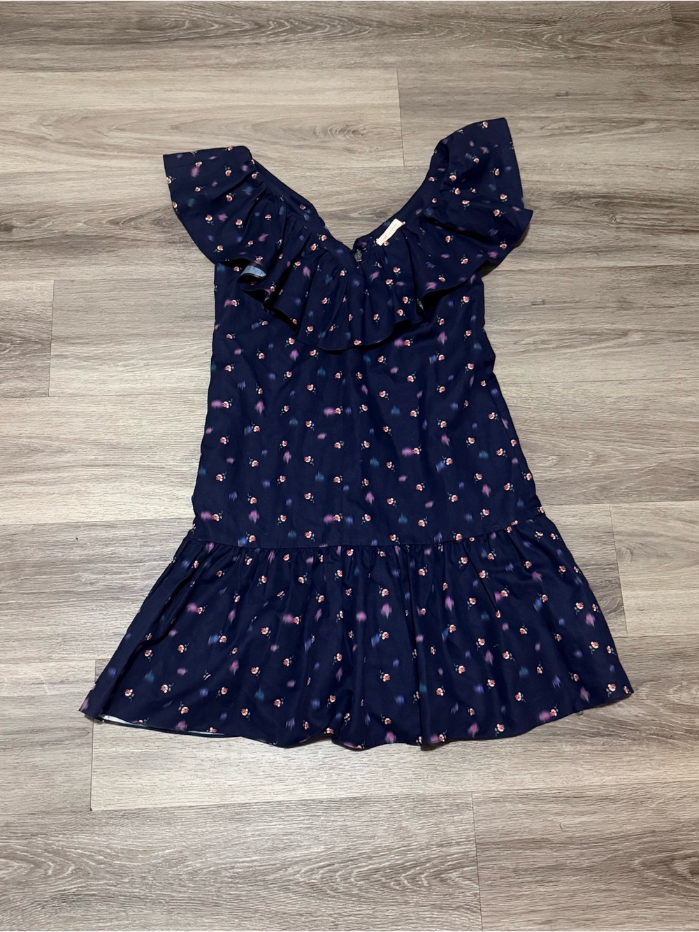 Rebecca Taylor Navy Floral Ruffle Dress with Pink Accents